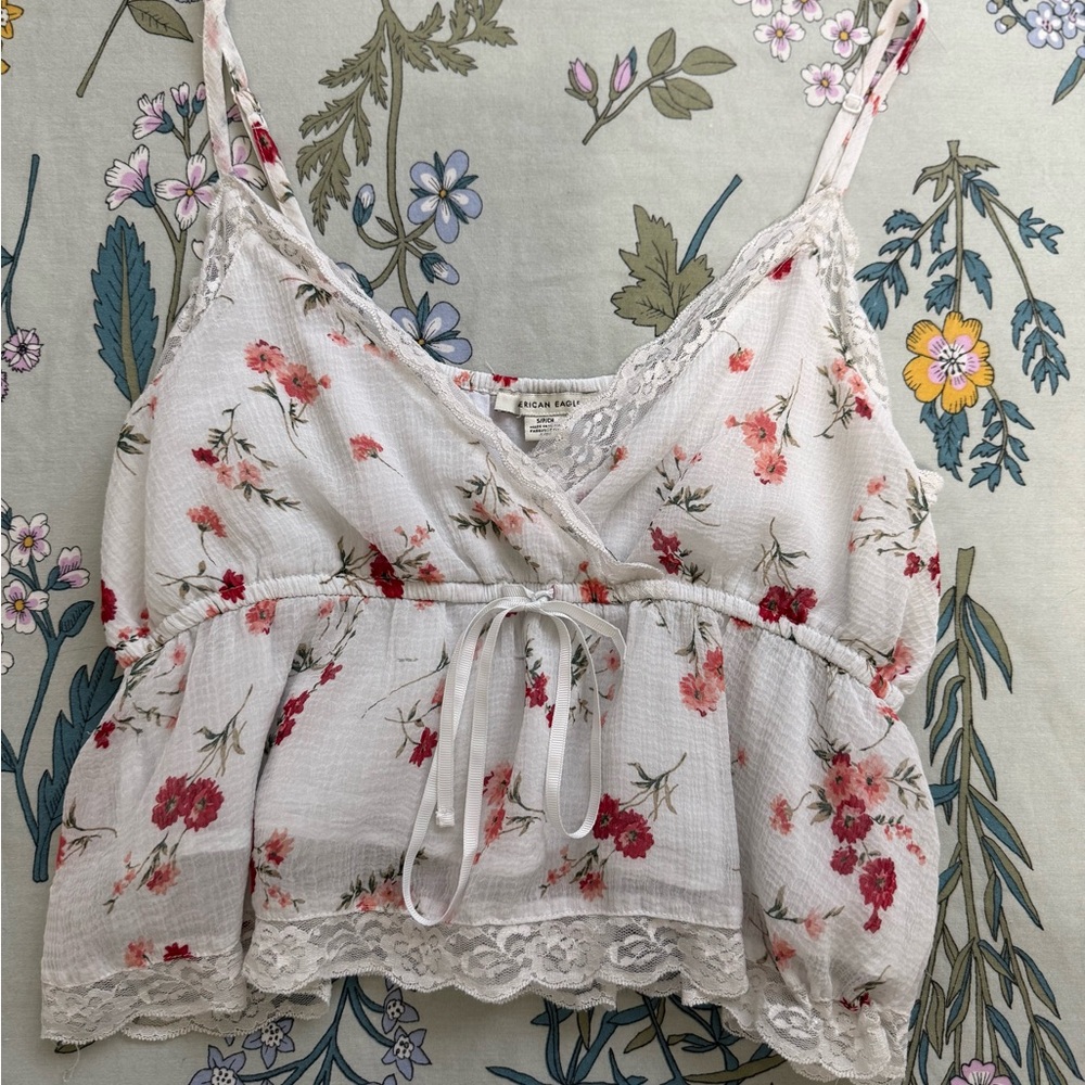 American Eagle Floral Lace Trim Cami Top